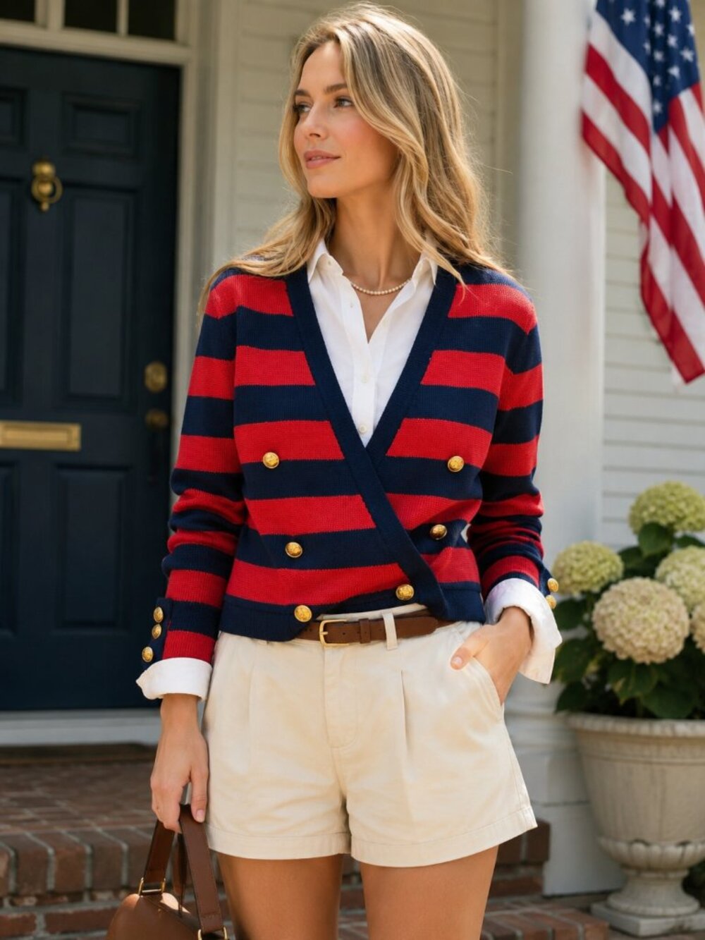 Carlisle Sport 100% Silk Vtg Navy Red Striped Preppy Women's Cardigan Sz S